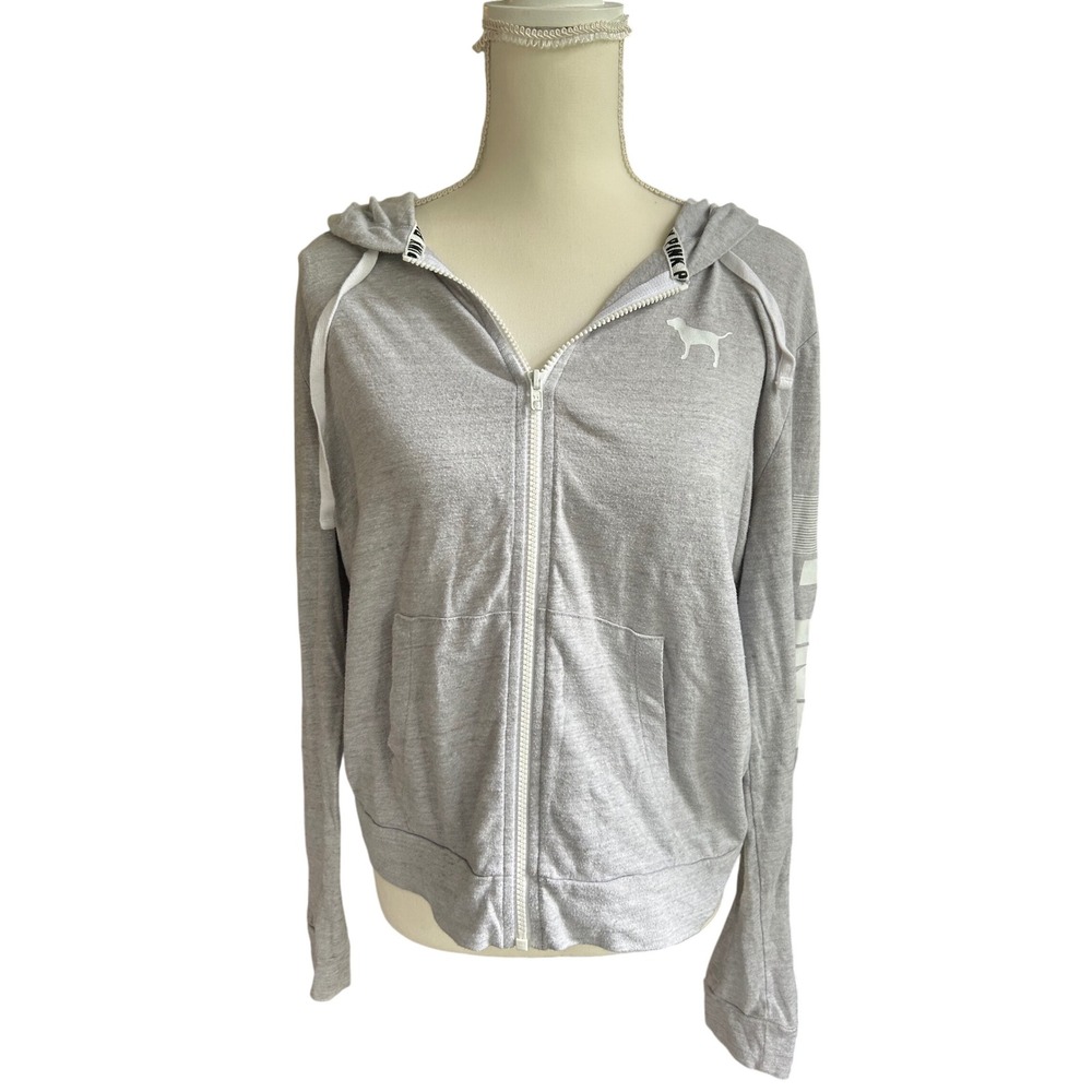 Y2K PINK‎ Victoria's Secret Gray Full Zip Hoodie Loungewear Activewear Logo